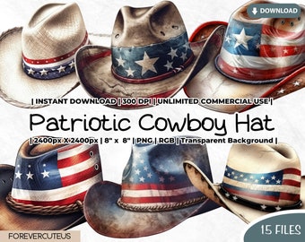 Patriotic Cowboy Hat Clipart, Western PNG, Americana Cowboy Hat, Cowboy Hat, Western Hat Clipart, Wild West Clipart, 4th Of July Cowboy Png