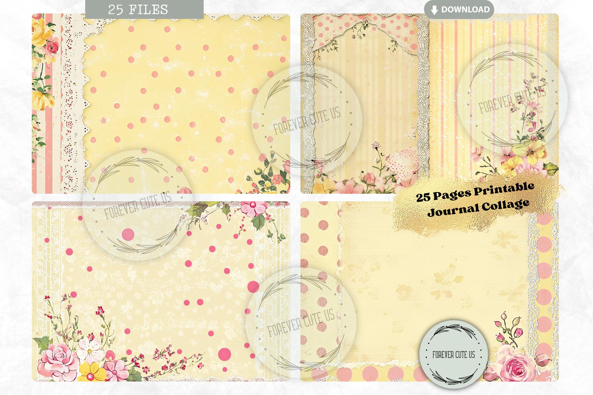 Lovely Yellow Polka Dot Junk Journal Collage Sheet, Shabby Chic, Soft ...