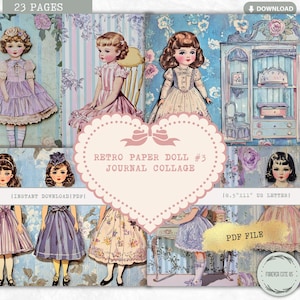 Retro Paper Doll Journal Collage Sheet, Vintage Paper Doll Images, Digital, Paper Crafts, Scrapbooking, Printable Paper Doll, FOREVERCUTEUS