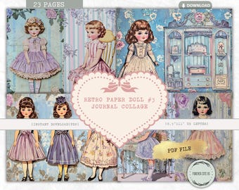Retro Paper Doll Journal Collage Sheet, Vintage Paper Doll Images, Digital, Paper Crafts, Scrapbooking, Printable Paper Doll, FOREVERCUTEUS