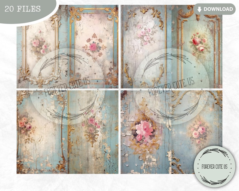 Shabby Antique Blue Junk Journal Pages Vintage Shabby Chic - Etsy