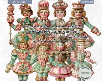 Pastel Nutcracker Girl Clipart, Vintage Christmas PNG (Digital Download)