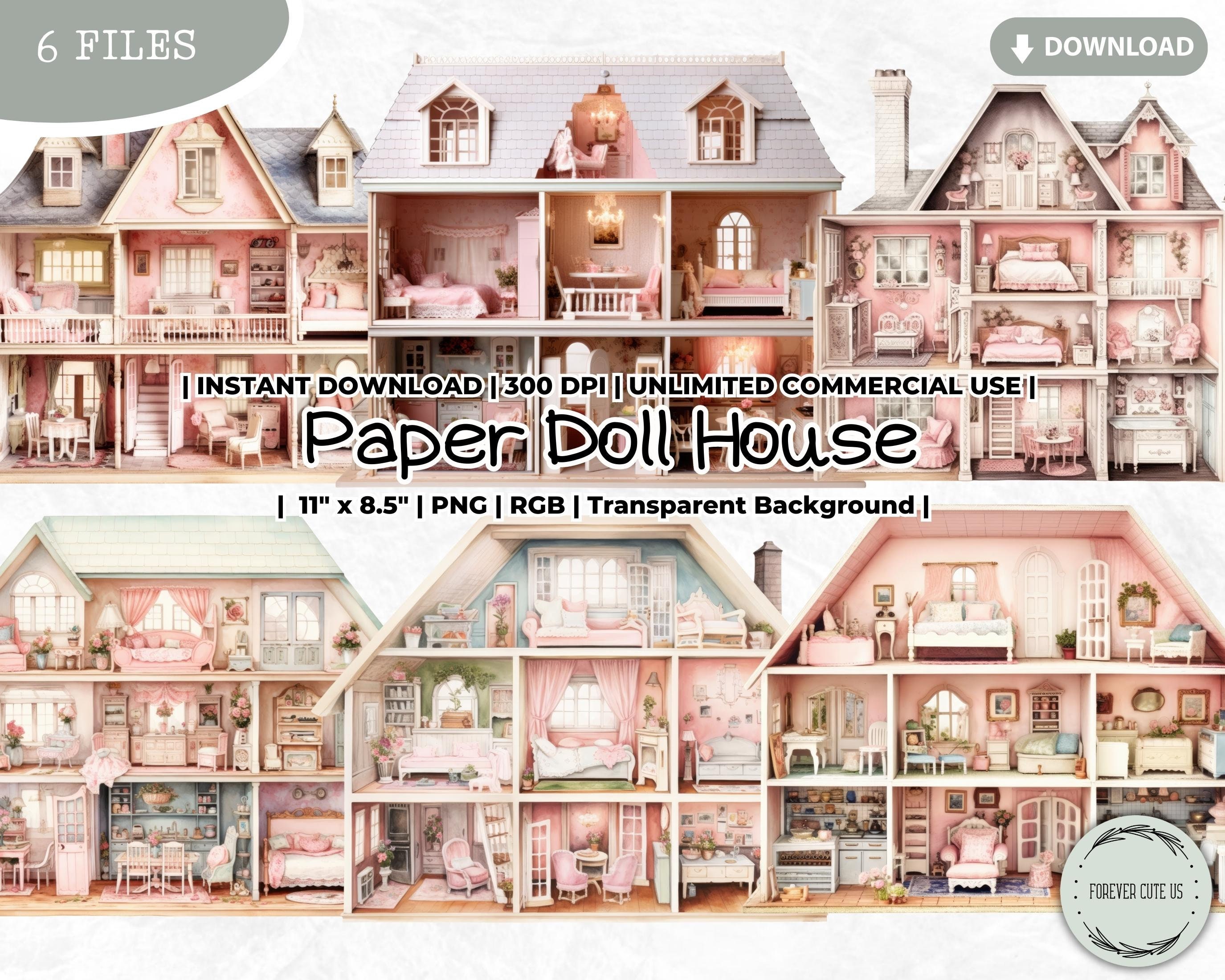 Paper Doll House Clipart Bundle, Furniture, Dollhouse, Printable, Collectible, Accessory, Digital, PNG, Scrapbook Junk Journal Paper Crafts