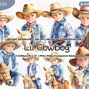 Lil Cowboy Clipart Bundle, Baby Cowboy Clipart, Watercolor Cowboy Clipart, Western Cowboy Png, Cowboy Clipart, Cute Cowboy Sublimation