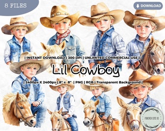 Lil Cowboy Clipart Bundle, Baby Cowboy Clipart, Watercolor Cowboy Clipart, Western Cowboy Png, Cowboy Clipart, Cute Cowboy Sublimation