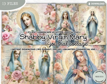 Shabby Virgin Mary Junk Journal Collage Sheet, Mother Mary, Catholic, Christian, Grace, Prayer, Gratitude, Religious, Pastel, Digital Paper