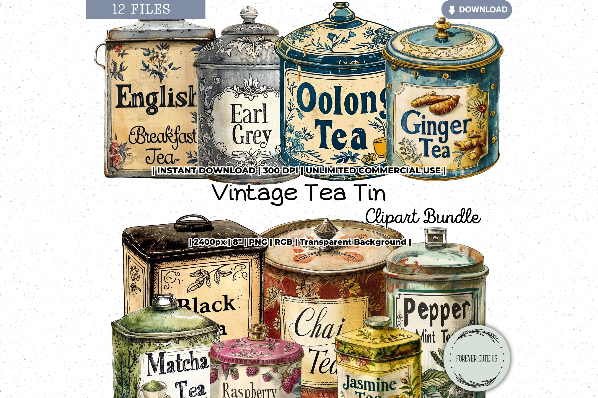 Vintage Tea Tin Clipart, Retro, Metal Caddy, Antique Canister, Bin