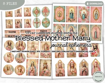 Blessed Mother Mary Junk Journal Tag, Label, Ephemera, Catholic, Prayer, Shabby, Kit, Scrapbooking, Digital Kit, Printable, Words, Pastel