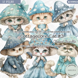 Clipart chat Cottagecore, chaton, minou, champignon, champignons, champignon vénéneux, fantaisiste, cottage, forêt, PNG, scrapbooking, éphémères de journal indésirable