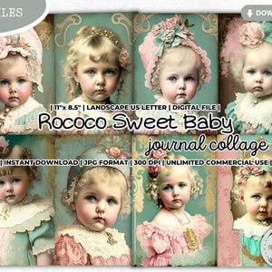 Rokoko Sweet Baby Junk Journal Collage Sheet, Viktorianische Ära, Shabby Chic, Vintage, Rokoko, Journal Kit, Scrapbooking Papier, Digitales Papier