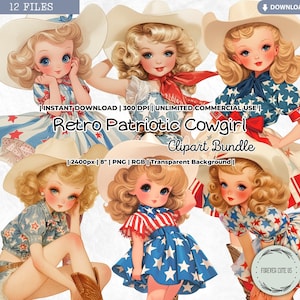 Retro Cowgirl Clipart, Vintage, Cowboy-Stiefel, Hut, Western, Americana, Wilder Westen, 4.Juli, PNG, Scrapbook, Junk Journal Craft