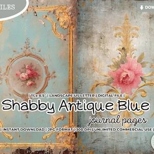 Shabby Antique Blue Junk Journal Pages, Vintage, Shabby Chic, Journal Kit, Scrapbooking Paper, Digital Paper, Digital Kit, Printable Paper
