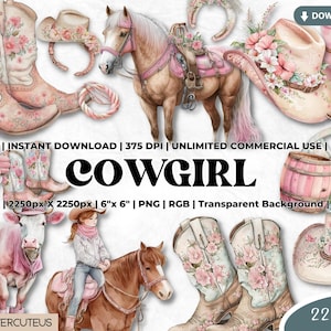 Cowgirl Clipart Bundle, Cowboy Mädchen Clipart, Aquarell Cowgirl Clipart, Western Cowgirl Png, Cowgirl Boot Clipart, Pink Cowgirl Sublimation