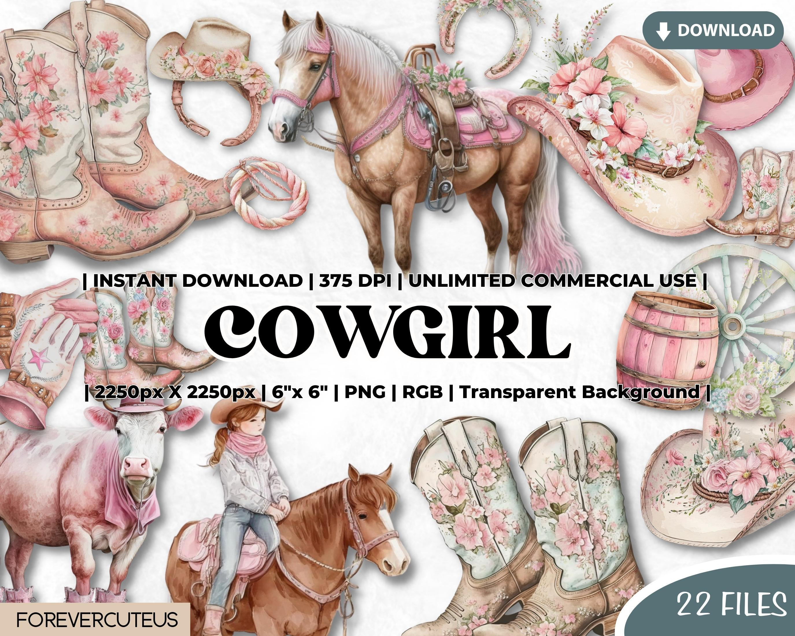 Cowgirl Clipart Bundle, Cowboy Girl Clipart, Watercolor Cowgirl Clipart, Western Cowgirl Png, Cowgirl Boot Clipart, Pink Cowgirl Sublimation