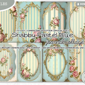 Shabby Pastell Blau Junk Journal Collage Sheets Bundle, Viktorianisch, Vintage, Rose, Printable, Shabby Chic, Scrapbooking Papier, digitales Papier
