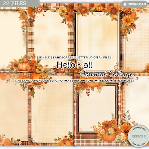 Hello Fall Junk Journal Collage Sheet Kit, Autumn, Leaves, Thanksgiving, Pumpkin, Printable Papers, Pages, Scrapbooking, Digital, Shabby