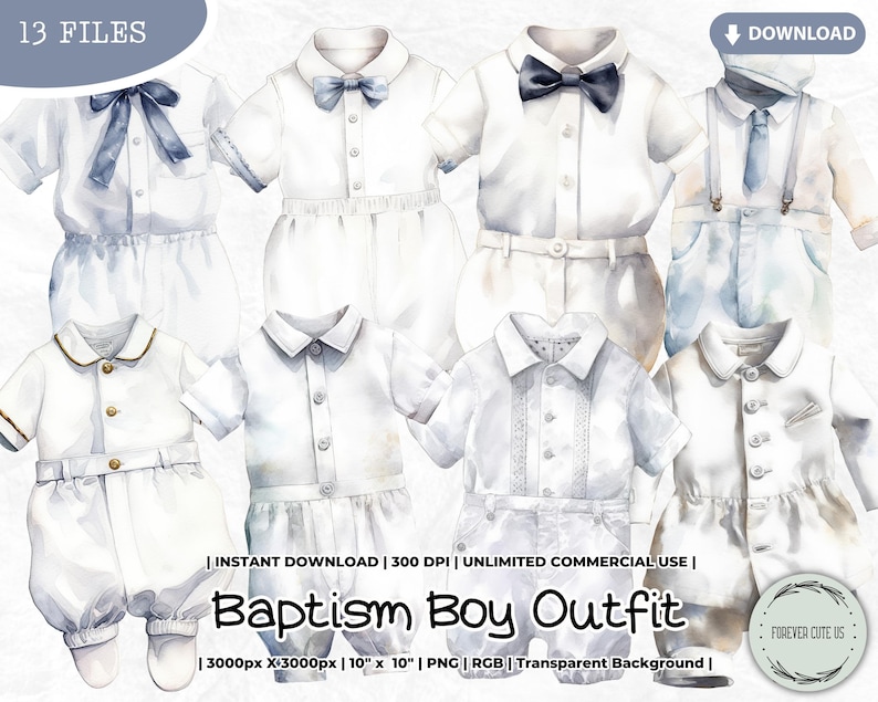 Baptism Boy Outfit Watercolor Clipart Bundle Christian Etsy