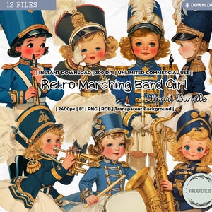 Retro Marching Band Girl Clipart, Vintage, Nostalgic, Uniform, Parade Musician, Nutcracker, PNG, Scrapbook Junk Journal Printable Ephemera