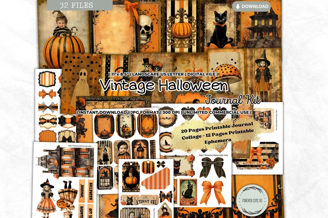 Vintage Halloween Junk Journal Kit, Printable Papers, Pages ...