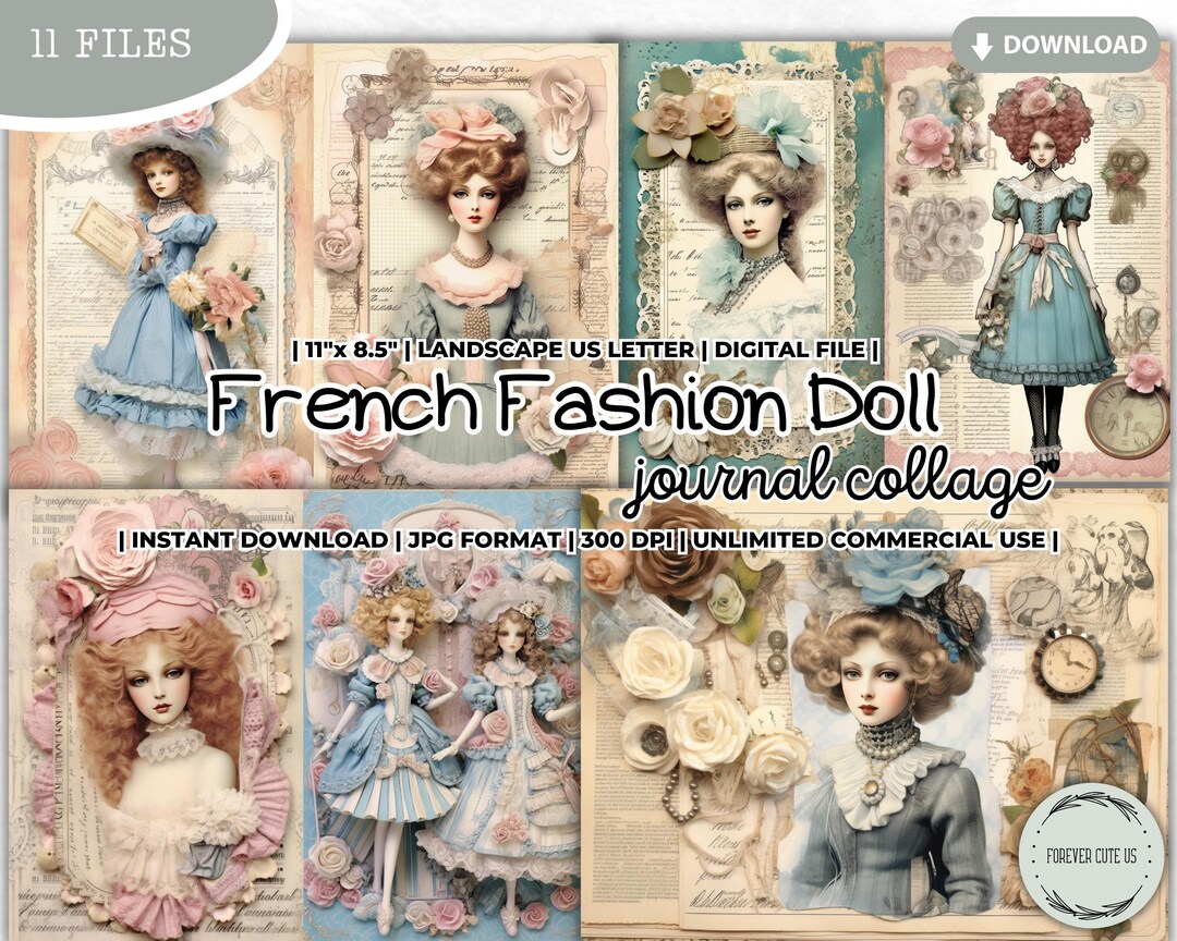 French Fashion Doll Junk Journal Collage Sheet, France, Paper Doll ...