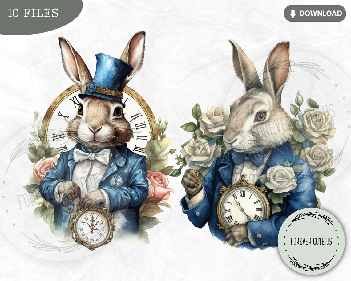 Wonderland Rabbit Clipart PNG – Vintage White Rabbit Character, Fantasy ...