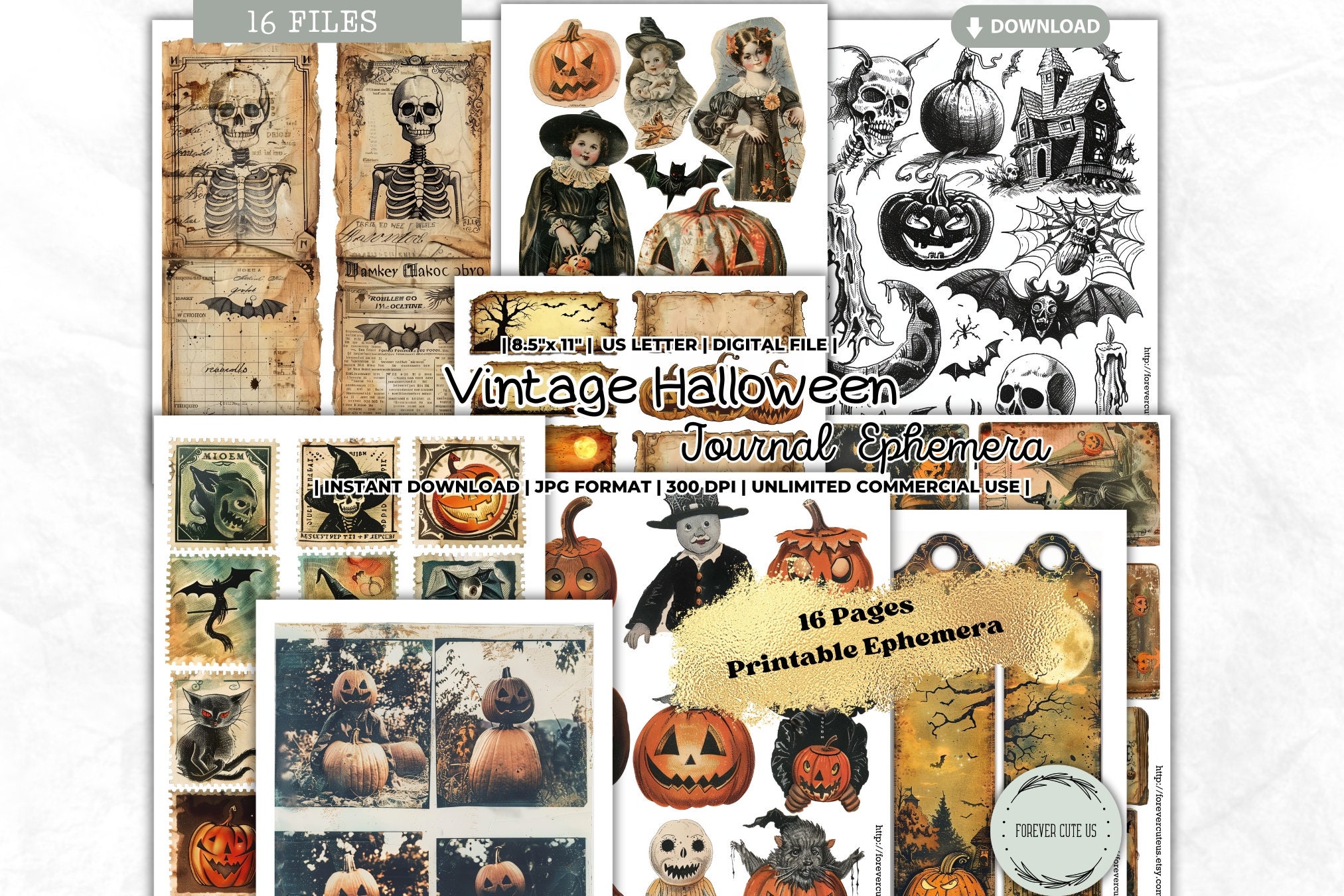 Vintage Halloween Junk Journal Ephemera Kit, Retro, Printable Papers ...