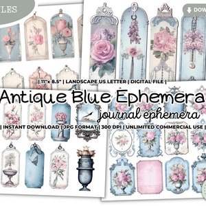 Antique Blue Junk Journal Ephemera, Vintage, Shabby Chic, Journal Kit, Scrapbooking Paper, Digital Paper, Digital Kit, Printable Papers