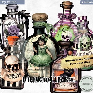 Halloween Potion Bottles Clipart Set, Magical, Apothecary Labels, Witch ...