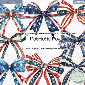 Patriottische strik clipart, 4 juli blauw rood witte sterren streep Verenigde Staten vlag Amerika aquarel retro lint PNG plakboek ongewenste dagboek
