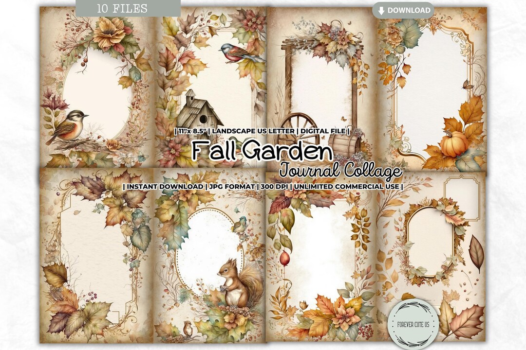 Fall Garden Junk Journal Collage Sheet Kit, Squirrels, Autumn, Leaves ...