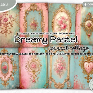 Dreamy Pastel Journal Pages Bundle, Printable Shabby Chic, Shabby Chic Digital Paper, Shabby Chic Junk Journal, Junk Journal Digital Papers