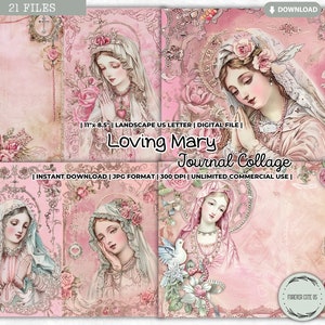 Loving Mother Mary Junk Journal Collage Sheet, Catholic, Peace, Prayer, Gratitude, Religious, Virgin, Shabby, Printable Digital Paper Page