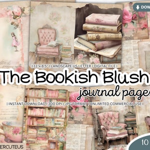 The Bookish Blush Journal Pages Bundle, Printable Shabby Chic, Shabby Chic Digital Paper, Shabby Chic Junk Journal, Junk Journal Papers