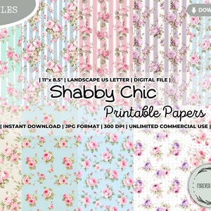 Shabby Chic Printable Papers, Digital Paper, Scrapbooking, Journal Pages, Instant Download, Commercial Use, Junk Journal Kit, Digi Kit, Jpg