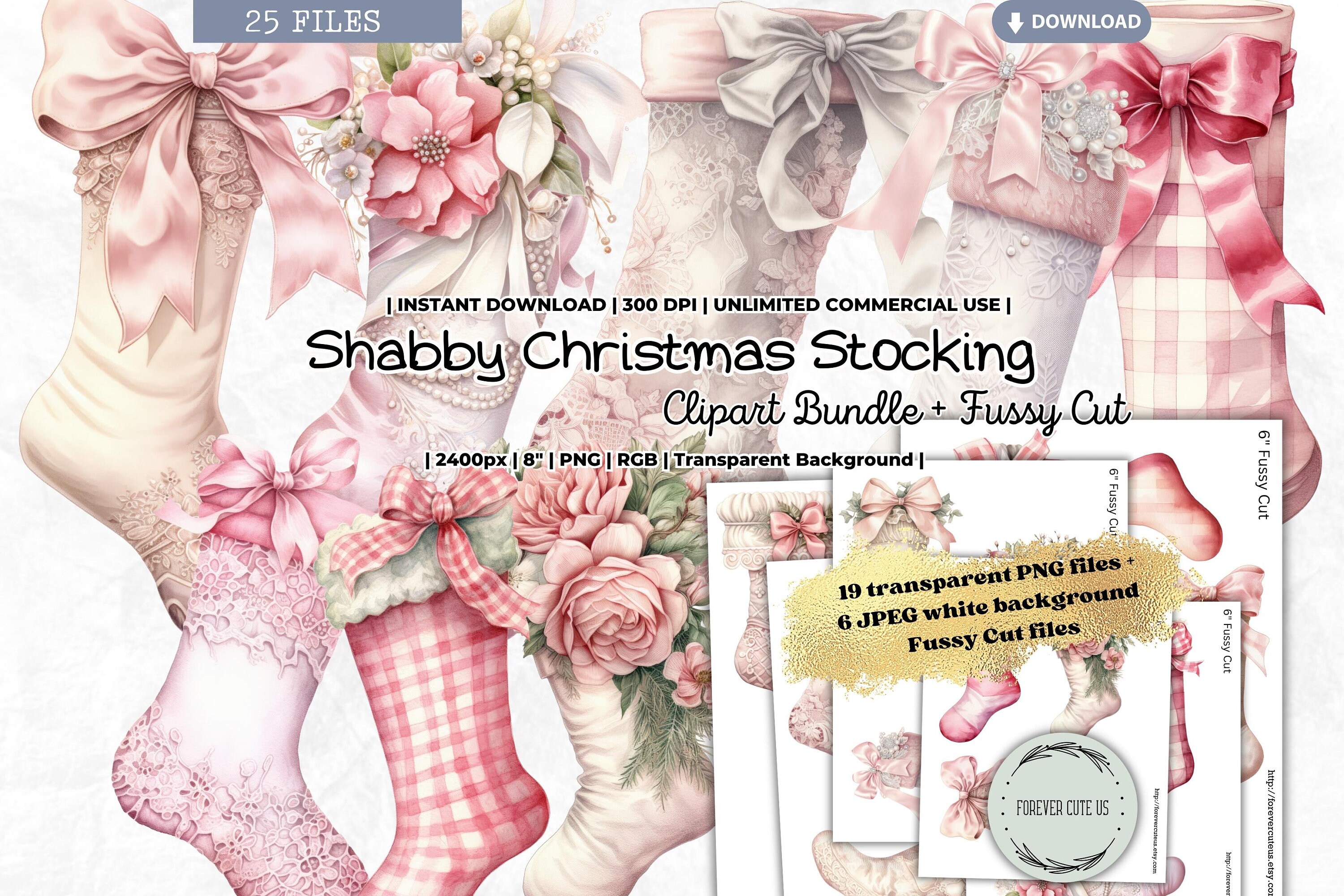 Shabby Christmas Stocking Clipart Bundle Pinkmas Pink - Etsy