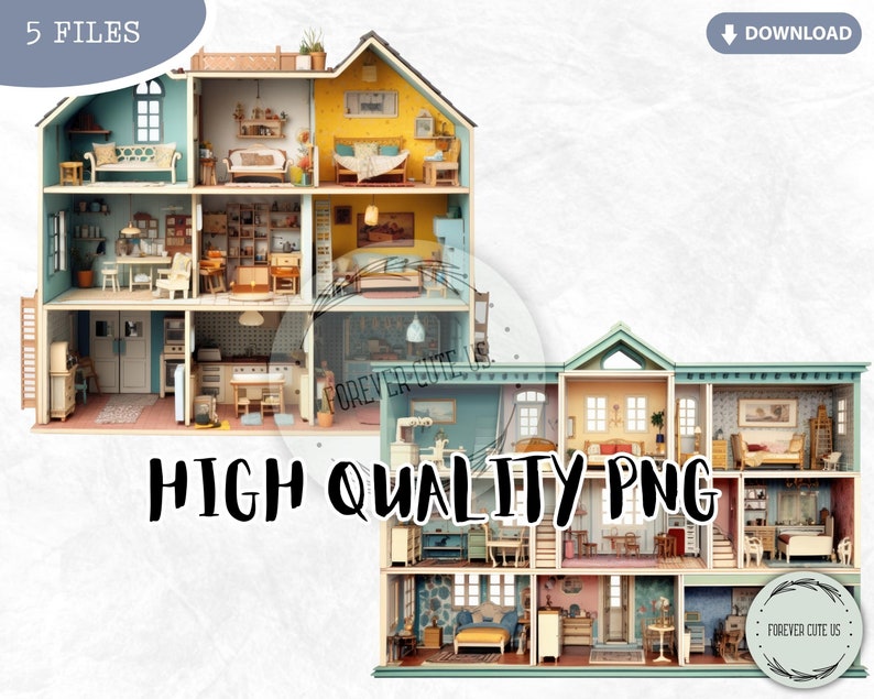 Paper Doll House Clipart Bundle Furniture Dollhouse Etsy