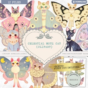 Gato mariposa celestial clipart PNG, gato fada fofo com constelação pastel e asas, animal estrelado mágico para scrapbook, diário digital