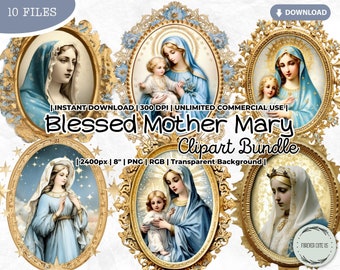 Blessed Mother Mary Clipart Bundle, Virgin Mary, Catholic,Lady Of Guadalupe, Christianity, Frame, PNG, Scrapbook, Junk Journal Paper Crafts