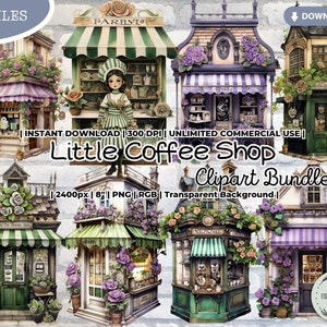 Little Coffee Shop Clipart Bundle, Vintage, Viktorianisch, Französisch, Märchen, Cafe, Bäckerei, Dessert, PNG Junk Journal Papier Handwerk Scrapbooking