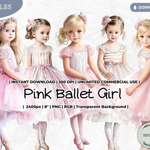 Pink Ballet Girl Clipart Bundle,  Ballerina, Fashion, Tutu, Dance, Dancing, Birthday, Digital, PNG, Scrapbook Junk Journal Paper Crafts