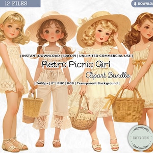 Retro picknick meisje clipart, zomer, herfst, herfst, cottagecore, jurk, witte kust, vintage, Paper Doll, png, plakboek ongewenste dagboekpapier