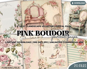Pink Boudoir Journal Pages Bundle, Printable Shabby Chic, Shabby Chic Digital Paper, Shabby Chic Junk Journal, Junk Journal Digital Papers