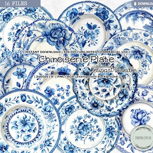 Chinoiserie bord aquarel clipart, vintage, servies, theekransje, blauw wit, Ming-dynastie, oriëntalisme, bloemen, Chinees porselein, png