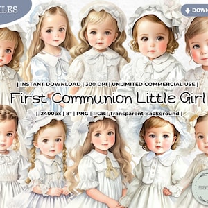 Erstkommunion kleines Mädchen Clipart Bundle, Konfirmation, Blumenmädchen, Hochzeit, Digital, Printable, PNG, Scrapbook Junk Journal Paper Craft