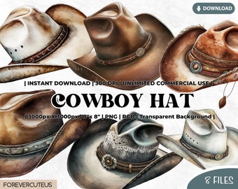 Cowboy Hat Clipart, Watercolor Cowboy Hat, Western Life, Wild Western PNG, Sublimation, Card Making, Scrapbook, Junk Journal, Paper Crafts,