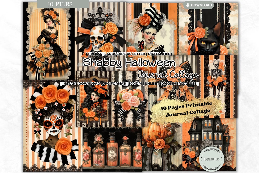 Shabby Halloween Junk Journal Collage Sheet Kit, Vintage, Retro ...