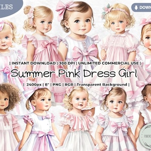 Frühling Ostern Sommer rosa Kleid Mädchen Clipart, Shabby, Mode, Baby, Säugling, Kleinkind, Digital, Printable, PNG, Scrapbook Junk Journal Craft