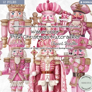 Clipart de quebra-nozes de Natal rosa aquarela, soldado de brinquedo, inverno rosa, feriados rosa, PNG, cartão para fazer scrapbook, diário de lixo, papel artesanal