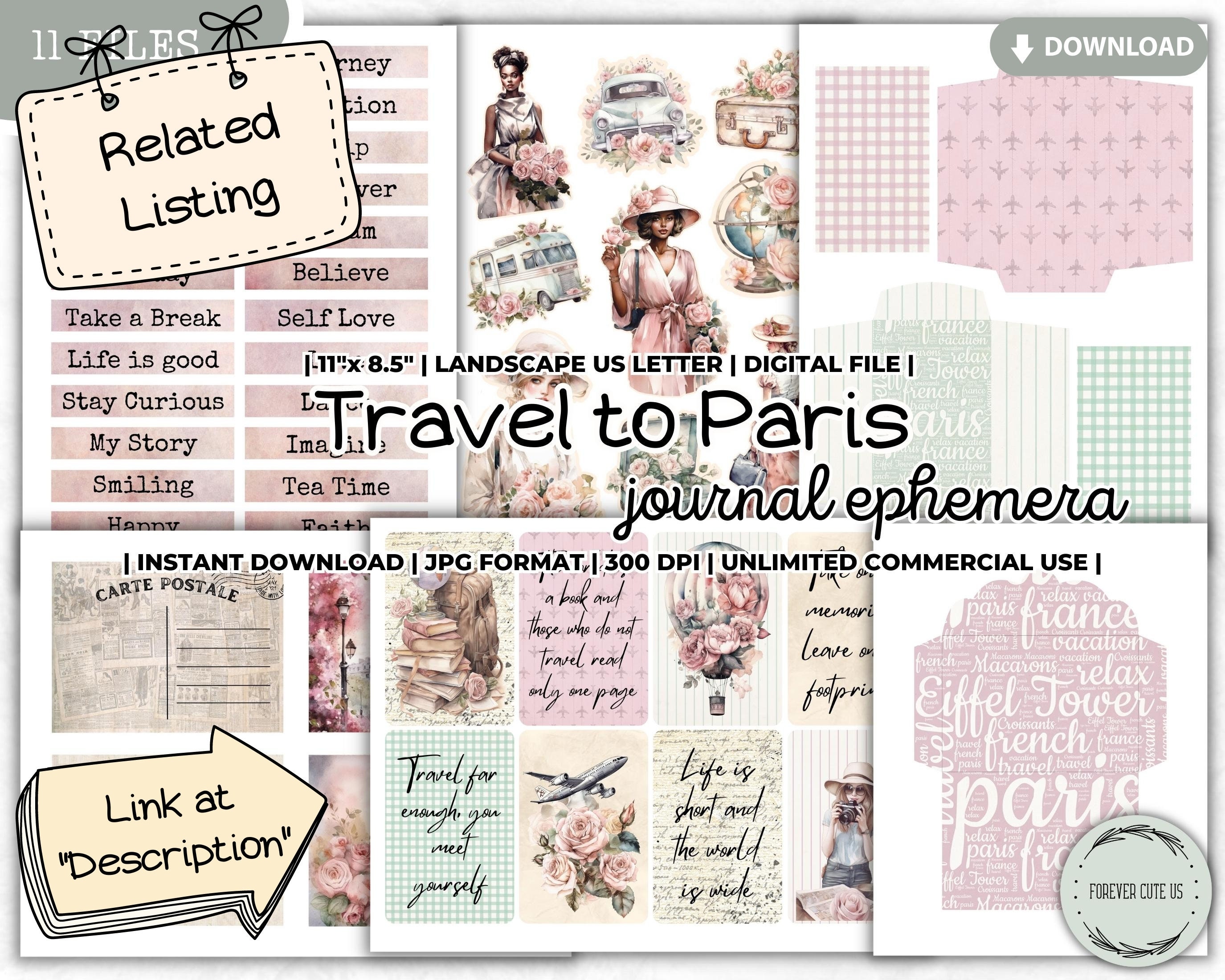Travel to Paris Printable Papers Add on Kit Junk Journal - Etsy