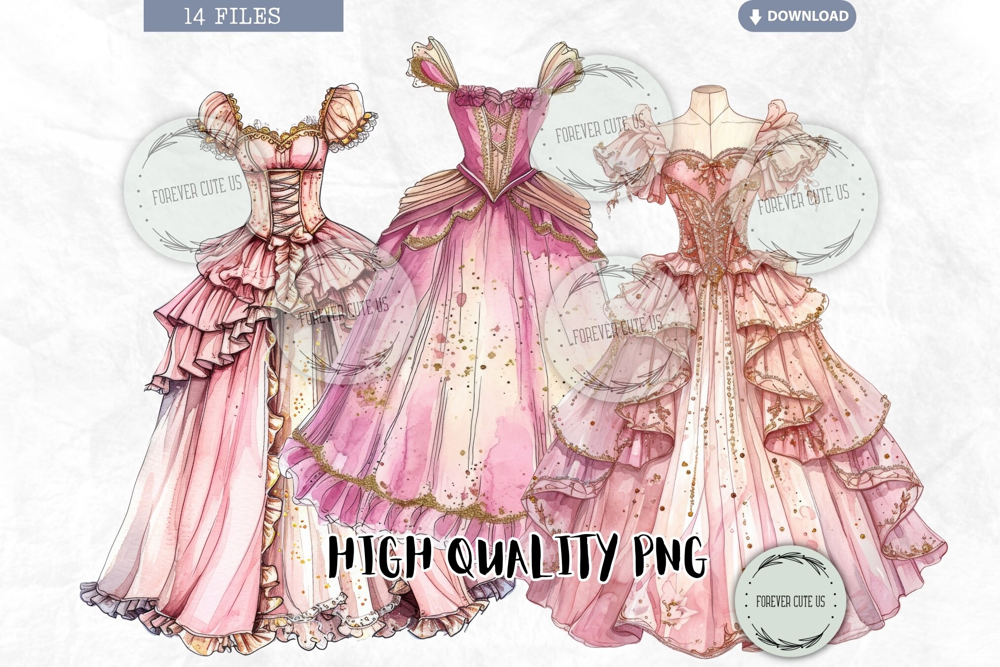 Pink Princess Dress Clipart, Gown, Fairytale, Ball, Prom, Dreamy, Shabby,  Fashion, Digital, Printable, PNG, Scrapbook Junk Journal Craft - Etsy